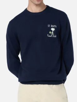 Blauer Pullover für Herren Heron mit Snoopy Padel Mini-Stickerei | SNOOPY PEANUTS SPECIAL EDITION