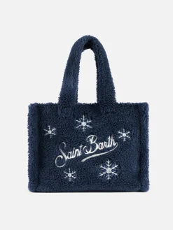 Blauer Teddy-Softbeutel mit Schneeflocken