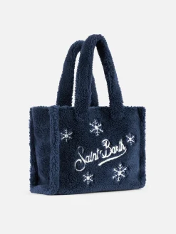 Blauer Teddy-Softbeutel mit Schneeflocken