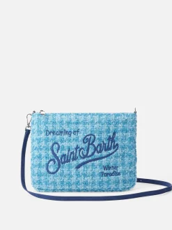 Blauer Tweed-Beutel „Parisienne“ mit Kette