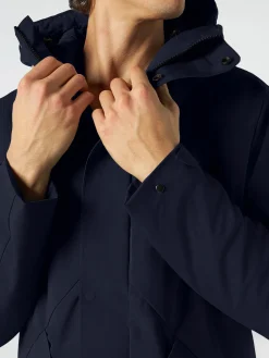 Blauer Voyager-Parka für Herren mit Kapuze und Sherpa-Futter