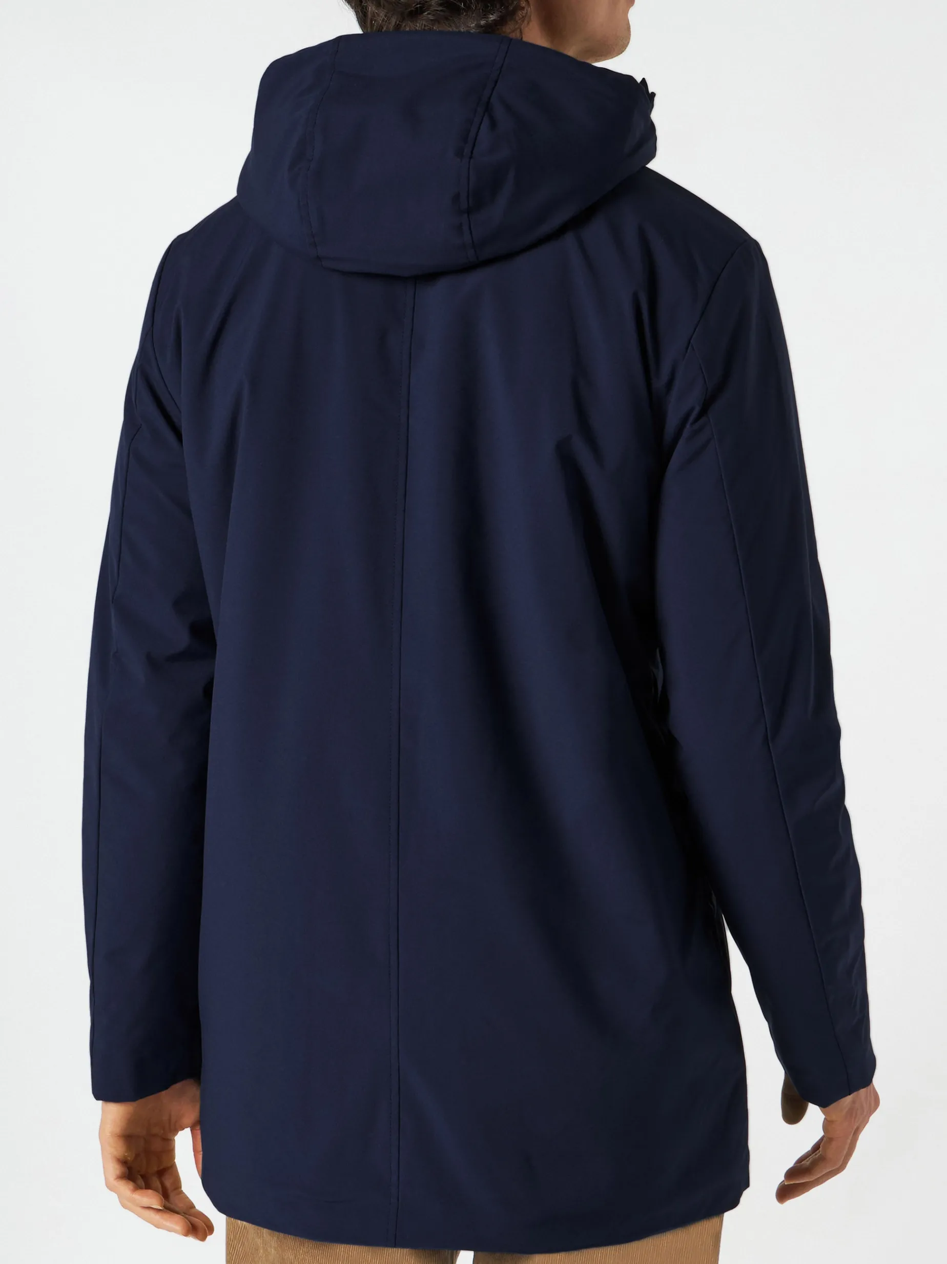Blauer Voyager-Parka für Herren mit Kapuze und Sherpa-Futter