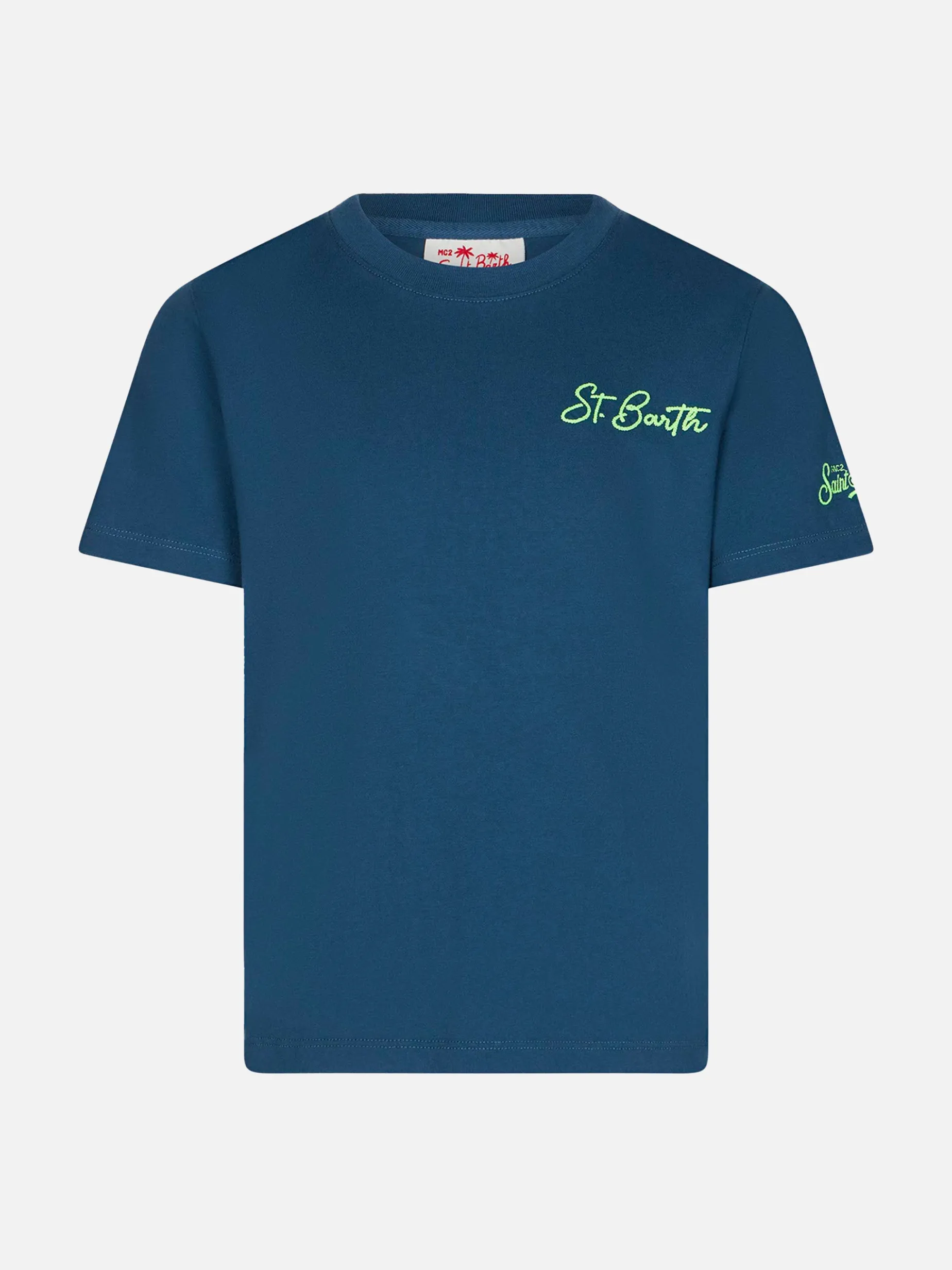 Blaues Baumwoll-T-Shirt für Jungen mit St. Barth-Strandaufdruck