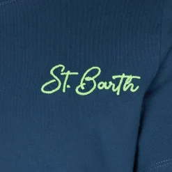 Blaues Baumwoll-T-Shirt für Jungen mit St. Barth-Strandaufdruck