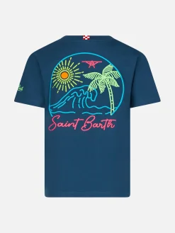 Blaues Baumwoll-T-Shirt für Jungen mit St. Barth-Strandaufdruck