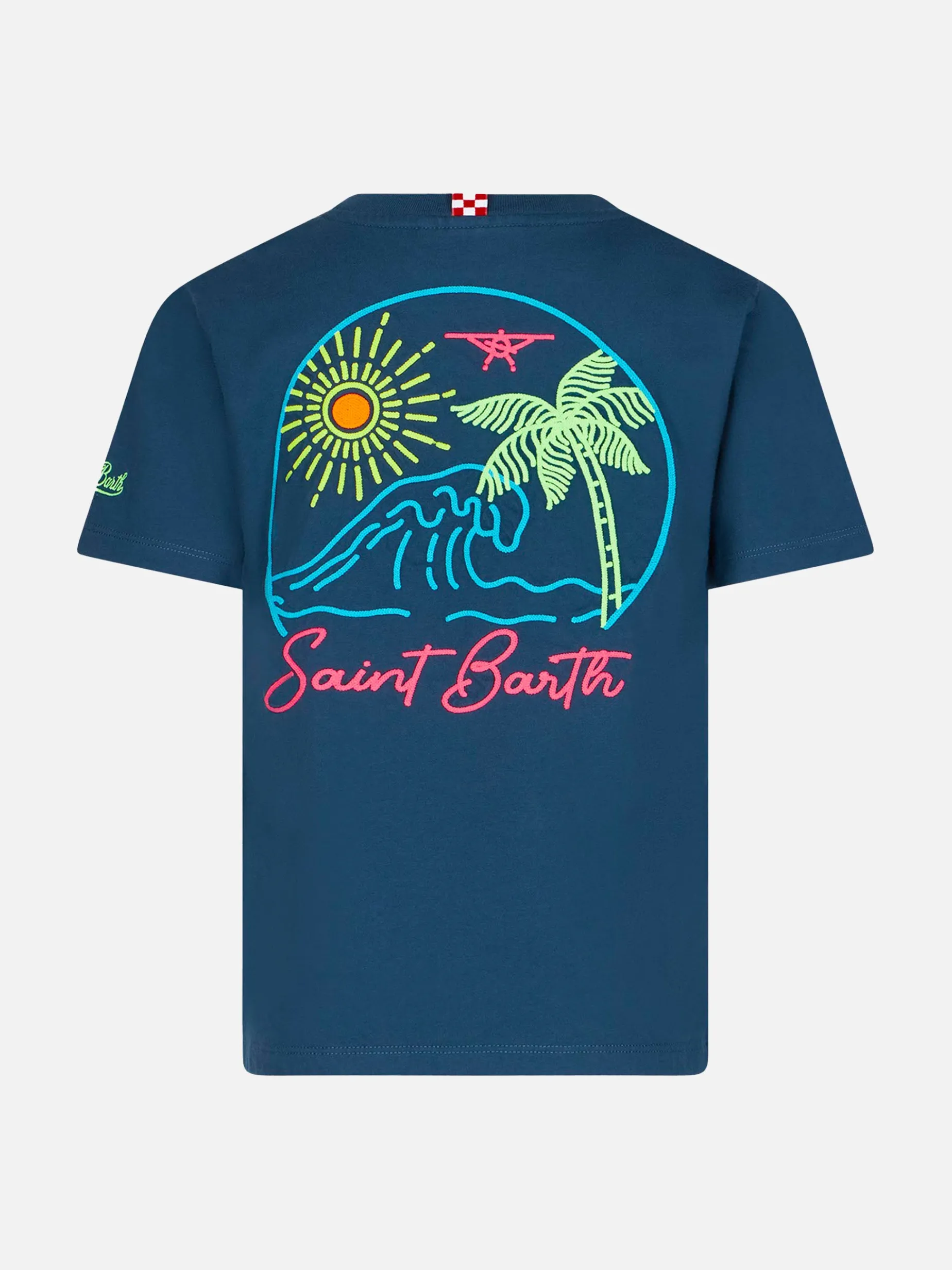 Blaues Baumwoll-T-Shirt für Jungen mit St. Barth-Strandaufdruck