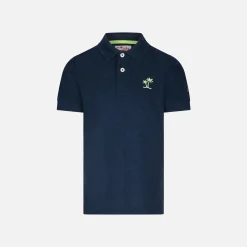 Blaues Frottee-Poloshirt für Jungen mit Palmen-Stickerei