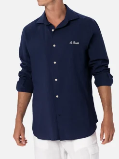 Blaues Herren-Seersucker-Baumwollhemd Pamplona