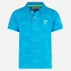 Blaues Jungen-Poloshirt mit aufgeprägten Haifischen aus Frottee