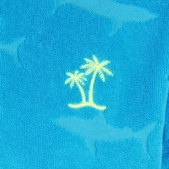 Blaues Jungen-Poloshirt mit aufgeprägten Haifischen aus Frottee