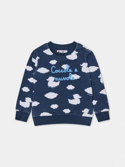 Blaues Kinder-Sweatshirt mit Rundhalsausschnitt und Coccole e Nuvole-Stickerei | COCCOLEBIMBI SONDERAUSGABE