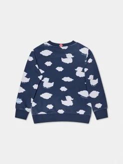 Blaues Kinder-Sweatshirt mit Rundhalsausschnitt und Coccole e Nuvole-Stickerei | COCCOLEBIMBI SONDERAUSGABE