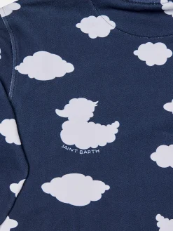 Blaues Kinder-Sweatshirt mit Rundhalsausschnitt und Coccole e Nuvole-Stickerei | COCCOLEBIMBI SONDERAUSGABE