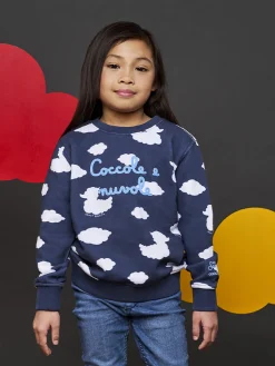 Blaues Kinder-Sweatshirt mit Rundhalsausschnitt und Coccole e Nuvole-Stickerei | COCCOLEBIMBI SONDERAUSGABE