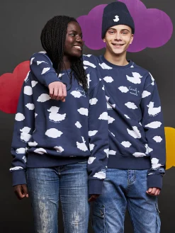 Blaues Kinder-Sweatshirt mit Rundhalsausschnitt und Coccole e Nuvole-Stickerei | COCCOLEBIMBI SONDERAUSGABE