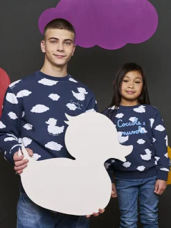 Blaues Kinder-Sweatshirt mit Rundhalsausschnitt und Coccole e Nuvole-Stickerei | COCCOLEBIMBI SONDERAUSGABE