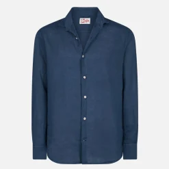 Blaues, marineblaues Pamplona-Leinenhemd für Herren