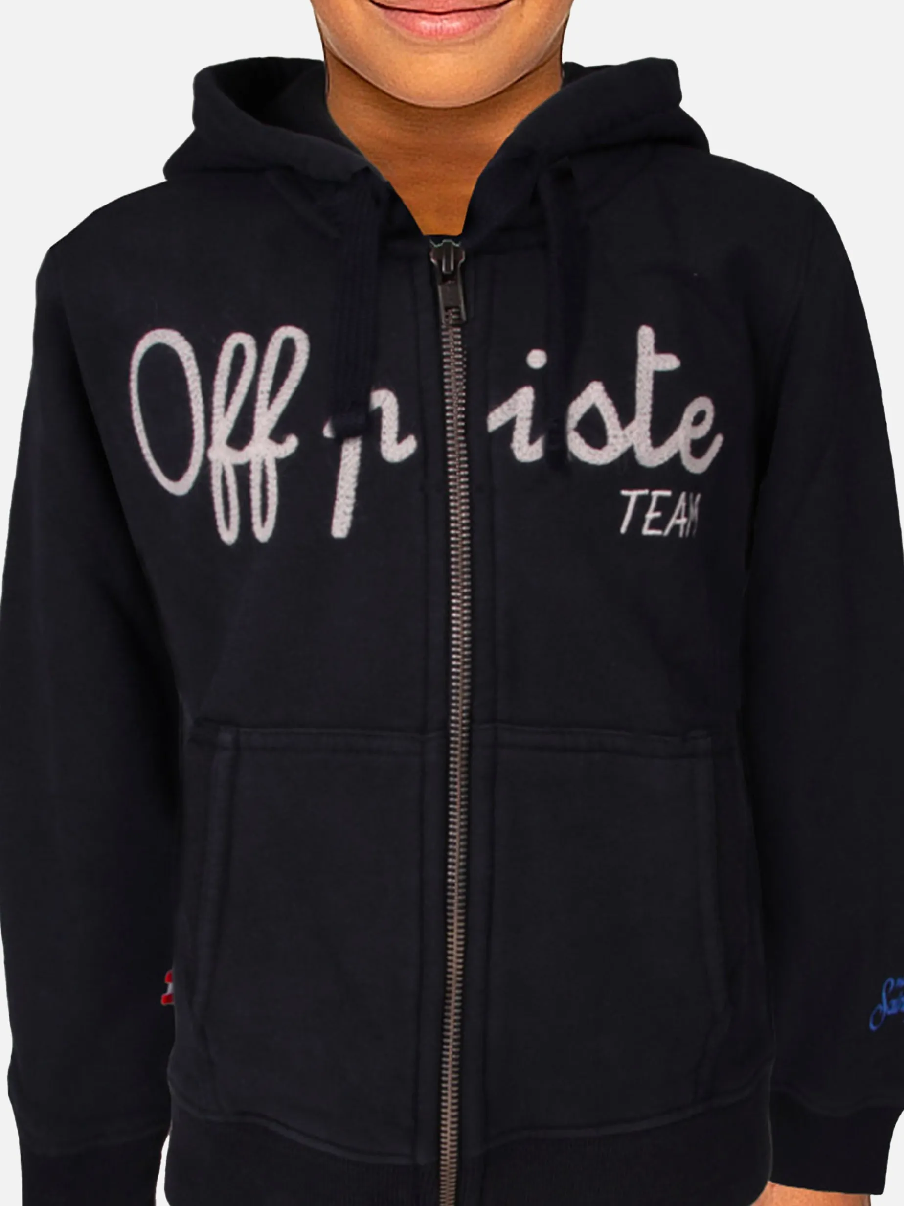 Blaues Marine-Sweatshirt für Jungen mit Off-Piste-Team-Stickerei