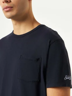 Blaues Marine-T-Shirt für Herren mit Vordertasche