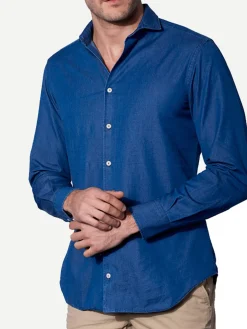 Blaues Pamplona-Hemd aus Denim-Baumwolle für Herren