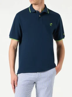 Blaues Piquet-Polo mit St. Barth-Logo und Kontrasten