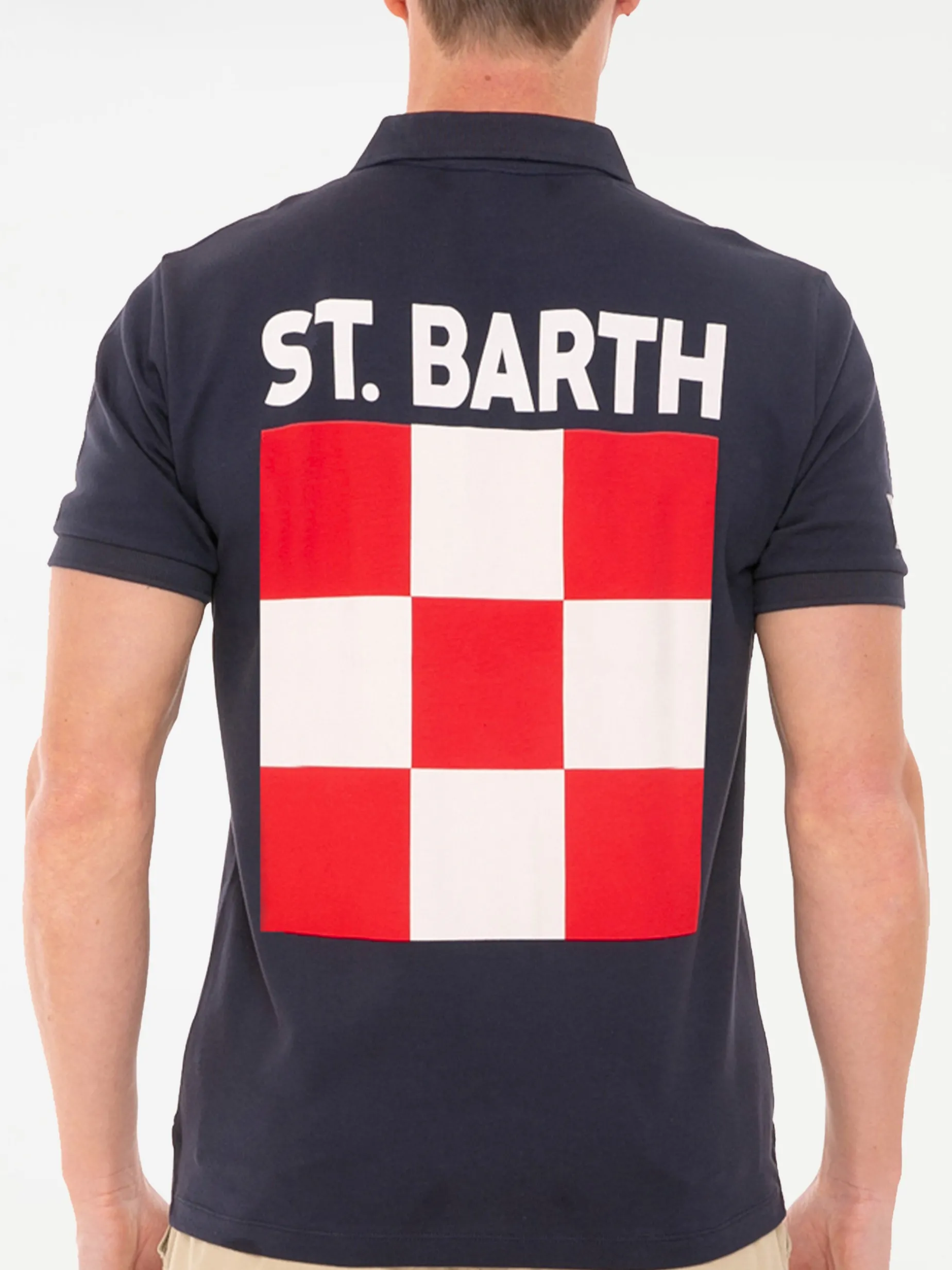 Blaues Piquet-Polo mit St. Barth-Karologo