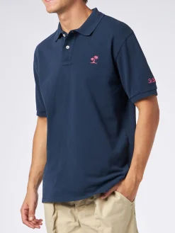 Blaues Piquet-Poloshirt für Herren mit St. Barth-Logo und Vintage-Effekt