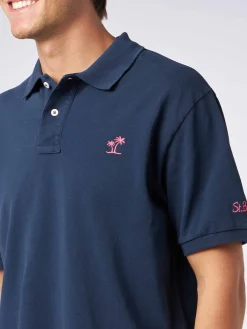 Blaues Piquet-Poloshirt für Herren mit St. Barth-Logo und Vintage-Effekt