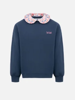 Blaues Rundhals-Sweatshirt Coleen mit Blumenkragen für Mädchen