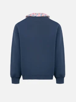 Blaues Rundhals-Sweatshirt Coleen mit Blumenkragen für Mädchen