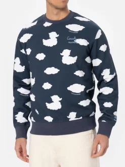 Blaues Sweatshirt mit Rundhalsausschnitt und Coccole e Nuvole-Stickerei | COCCOLEBIMBI SONDERAUSGABE