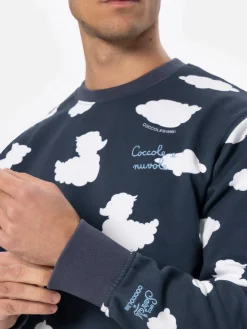 Blaues Sweatshirt mit Rundhalsausschnitt und Coccole e Nuvole-Stickerei | COCCOLEBIMBI SONDERAUSGABE