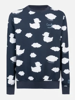 Blaues Sweatshirt mit Rundhalsausschnitt und Coccole e Nuvole-Stickerei | COCCOLEBIMBI SONDERAUSGABE