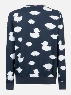 Blaues Sweatshirt mit Rundhalsausschnitt und Coccole e Nuvole-Stickerei | COCCOLEBIMBI SONDERAUSGABE