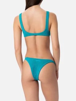 Blaugrüner Damen-Badeslip Naomi aus Lurex in Crinkle-Optik