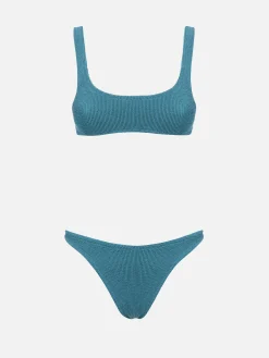 Blaugrüner klassischer Lurex-Crinkle-Bikini für Damen Naima Naomi