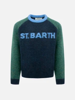 Blau-grüner Rundhalspullover Douglas für Jungen mit St. Barth-Print
