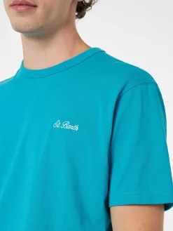Blaugrünes Herren-T-Shirt aus Baumwolljersey „Dover“ mit St. Barth-Stickerei