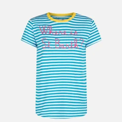 Bluette-Baumwoll-T-Shirt mit der Aufschrift „Wo ist St. Barth?“ Stickerei