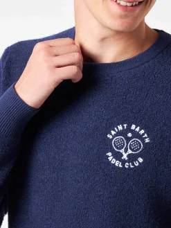 Bluette-Bouclé-Pullover für Herren mit Rundhalsausschnitt und Saint Barth Padel Club-Stickerei