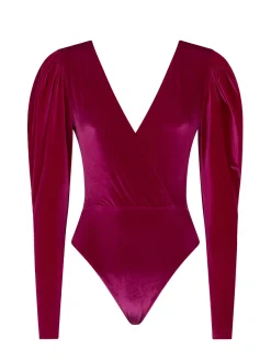 Bodywear/einteiliger Badeanzug aus fuchsiafarbenem Samt
