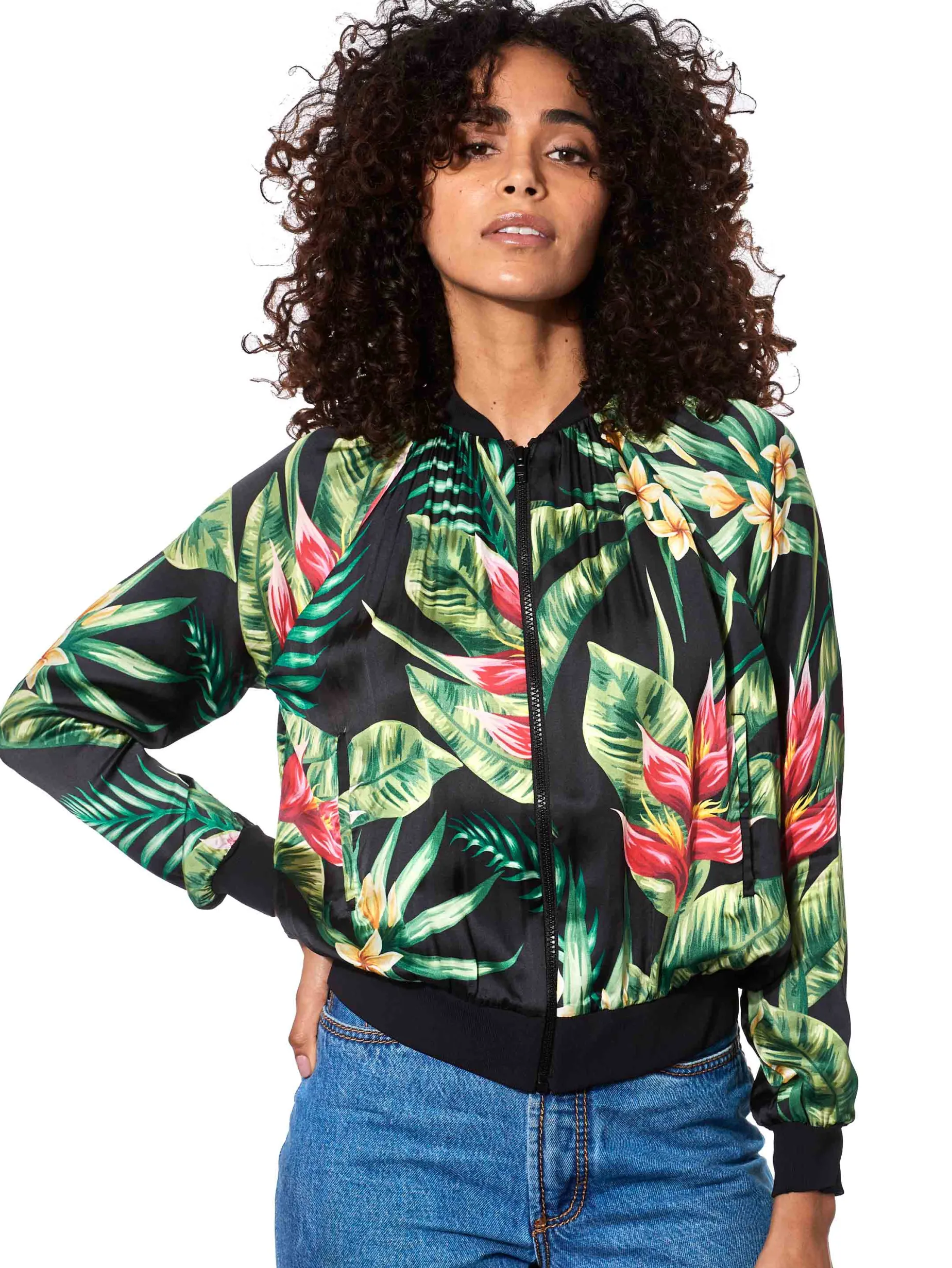 Bomberjacke mit tropischem Print