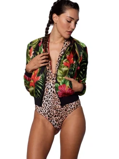 Bomberjacke mit tropischem Print