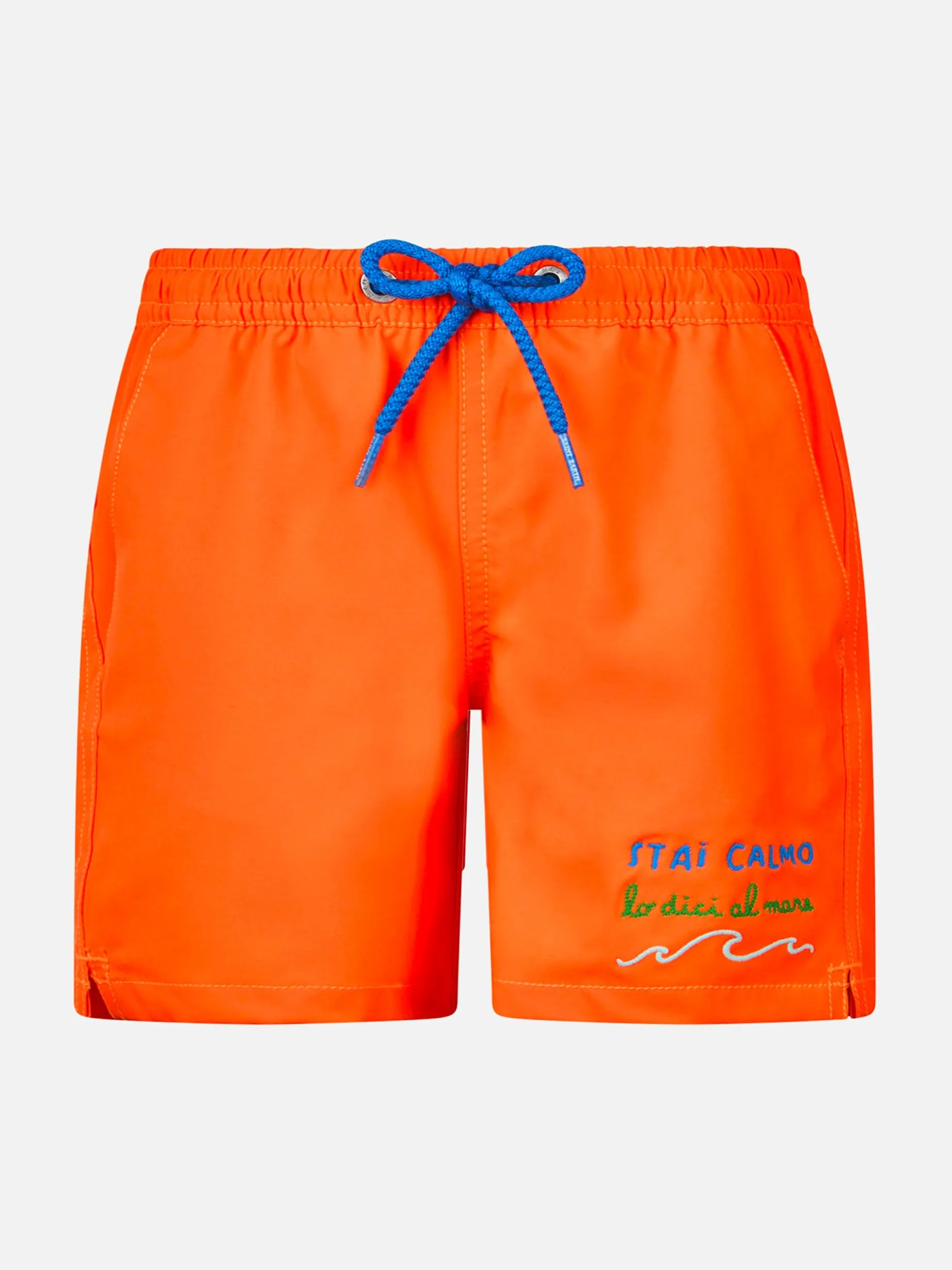 Boy Comfort Badeshorts mit „Stai Calmo Lo Dici Al Mare“-Stickerei