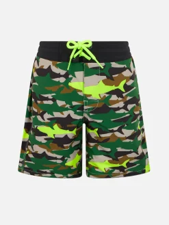 Boy Comfort Surf Jr Badeshorts mit Camo-Hai-Print