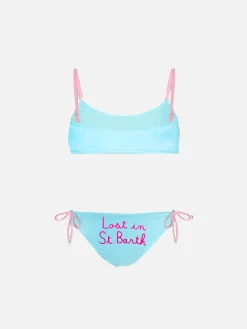 Bralette-Bikini für Mädchen mit besticktem Schriftzug "Lost in St. Barth"