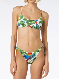 Bralette-Bikini mit Papageien-Print