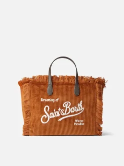 Braune Cord-Handtasche Colette mit Logo-Stickerei