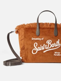Braune Cord-Handtasche Colette mit Logo-Stickerei