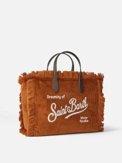 Braune Cord-Handtasche Colette mit Logo-Stickerei